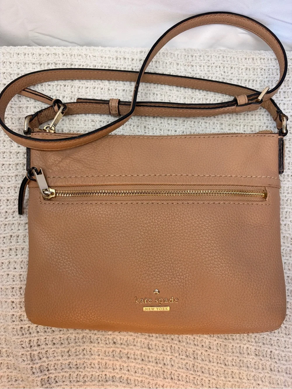 kate spade Tan Pebbled Leather Crossbody with Gold Hardware
